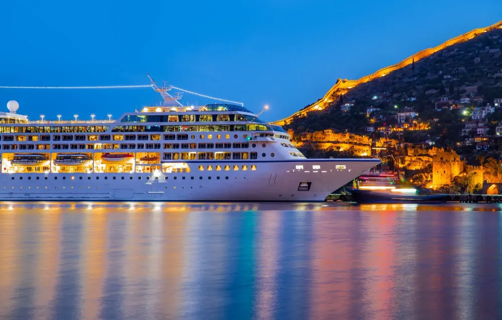 cruise ship at night